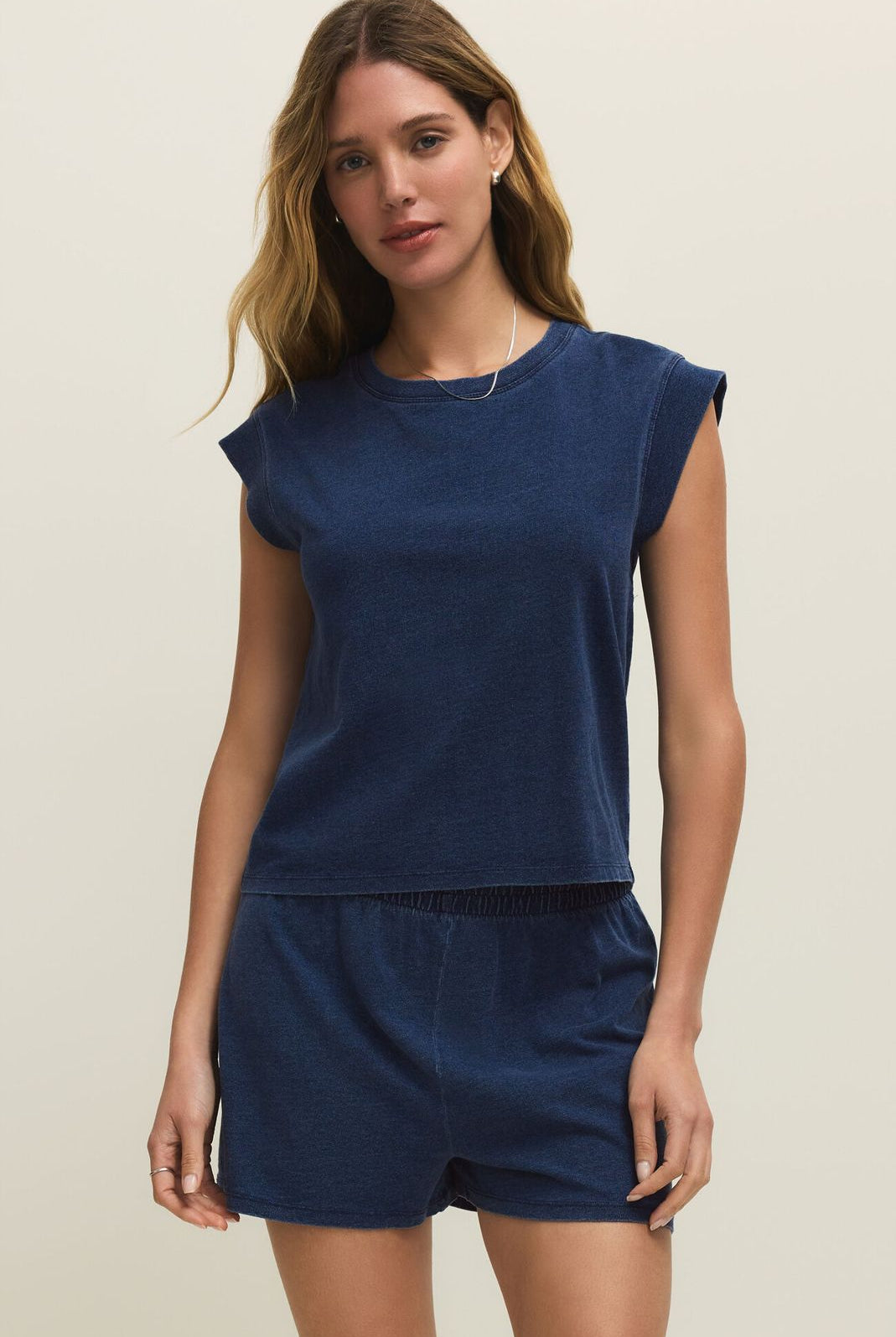 Z Supply: Camino Jersey Denim Top-Indigo-4- Bottoms-Z SUPPLY-Usher & Co - Women's Boutique Located in Atoka, OK and Durant, OK