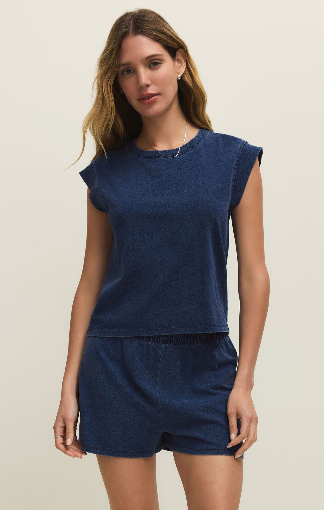 Z Supply: Camino Jersey Denim Top-Indigo-4- Bottoms-Z SUPPLY-Usher & Co - Women's Boutique Located in Atoka, OK and Durant, OK