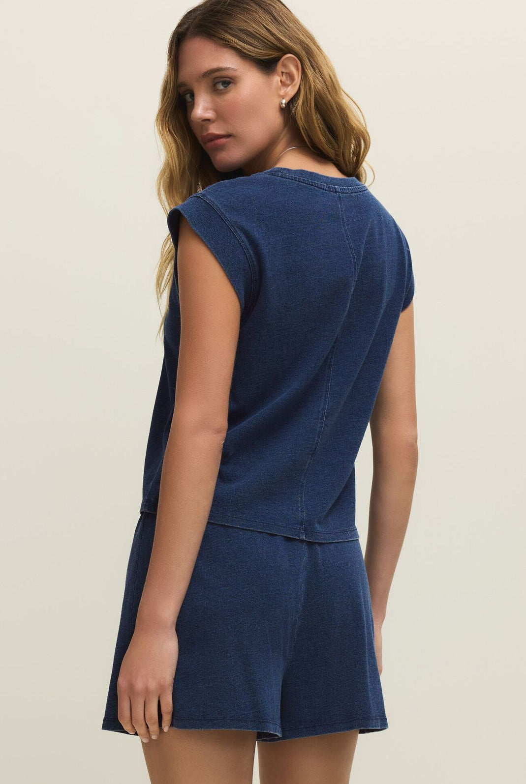 Z Supply: Camino Jersey Denim Top-Indigo-4- Bottoms-Z SUPPLY-Usher & Co - Women's Boutique Located in Atoka, OK and Durant, OK