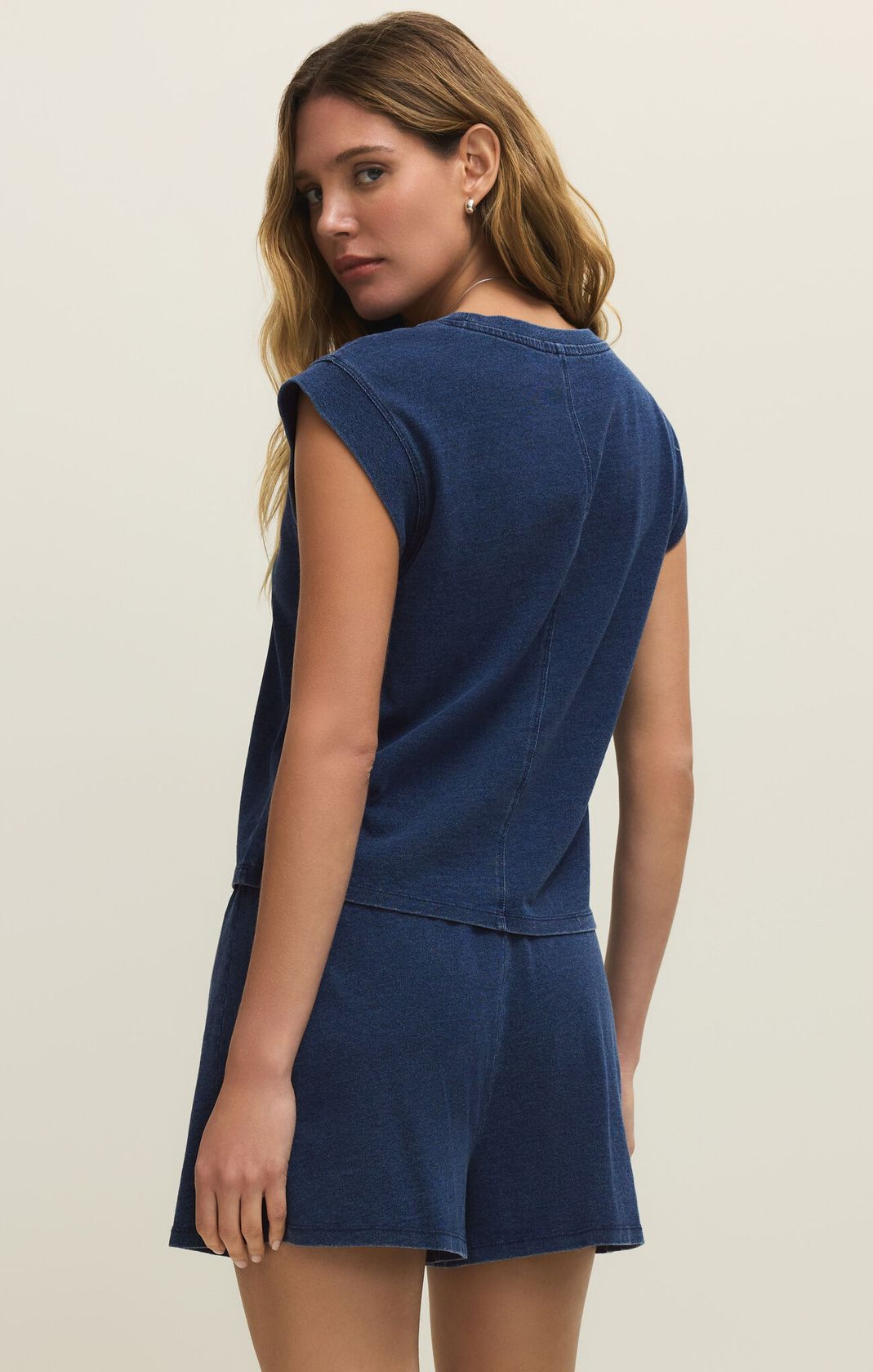 Z Supply: Camino Jersey Denim Top-Indigo-4- Bottoms-Z SUPPLY-Usher & Co - Women's Boutique Located in Atoka, OK and Durant, OK