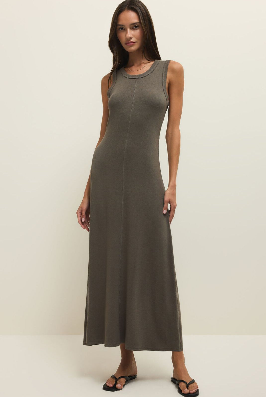 Z SUPPLY: Linden Rib Midi Dress-Khaki Green-6- Dress/Romp/Jump-Z SUPPLY-Usher & Co - Women's Boutique Located in Atoka, OK and Durant, OK