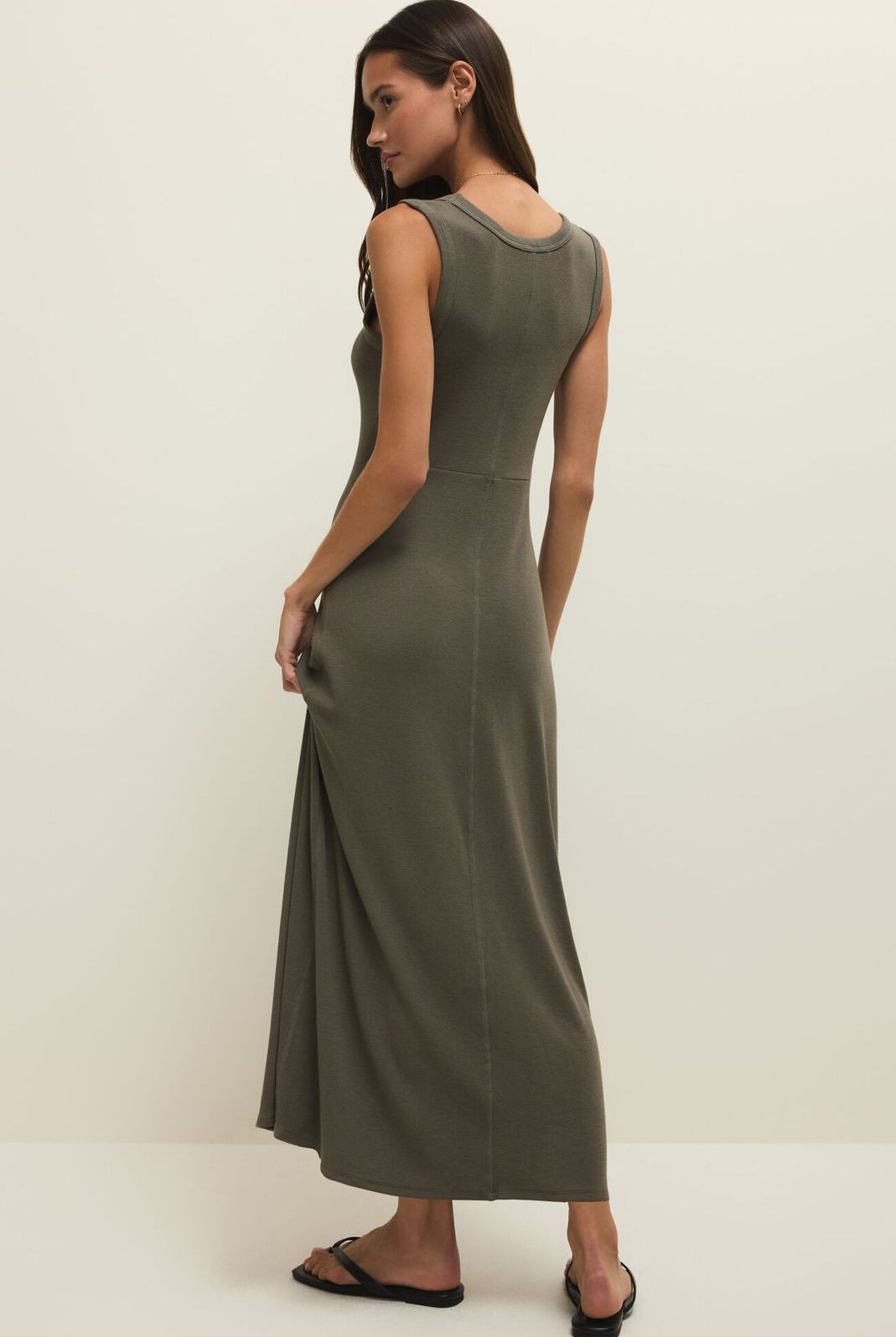 Z SUPPLY: Linden Rib Midi Dress-Khaki Green-6- Dress/Romp/Jump-Z SUPPLY-Usher & Co - Women's Boutique Located in Atoka, OK and Durant, OK