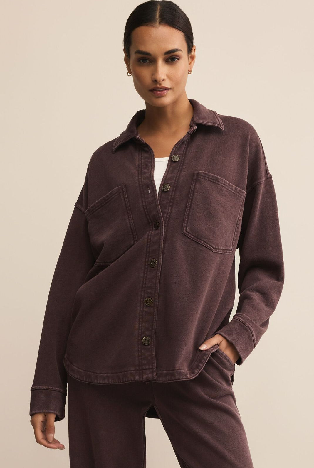 Z SUPPLY: All Day Knit Jacket-Chocolate Cherry-2- Tops Over-Z SUPPLY-Usher & Co - Women's Boutique Located in Atoka, OK and Durant, OK