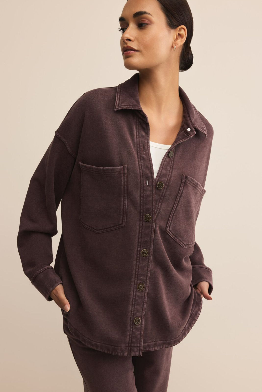 Z SUPPLY: All Day Knit Jacket-Chocolate Cherry-2- Tops Over-Z SUPPLY-Usher & Co - Women's Boutique Located in Atoka, OK and Durant, OK