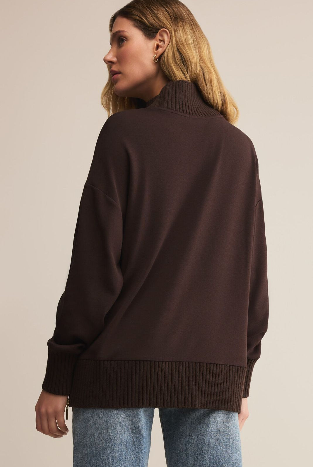 Z SUPPLY: Sable Rib Sweatshirt-Chocolate Cherry-1- Tops-Z SUPPLY-Usher & Co - Women's Boutique Located in Atoka, OK and Durant, OK