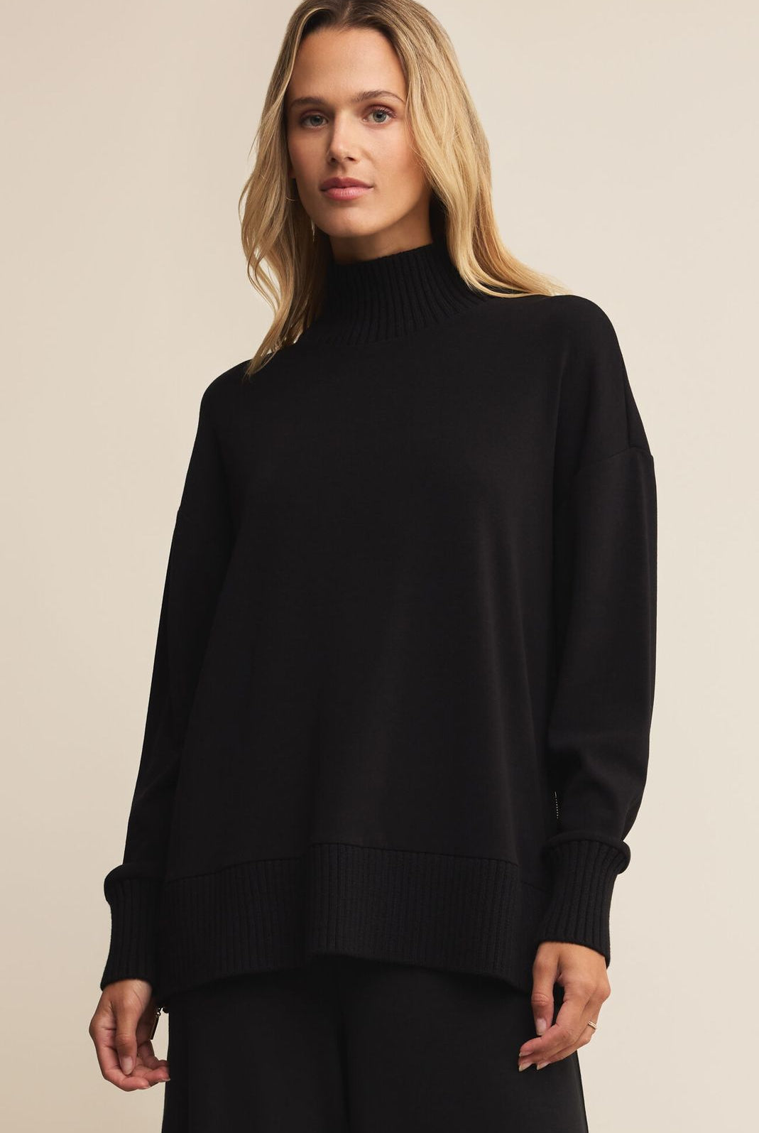 Z SUPPLY: Sable Rib Sweatshirt-Black-1- Tops-Z SUPPLY-Usher & Co - Women's Boutique Located in Atoka, OK and Durant, OK