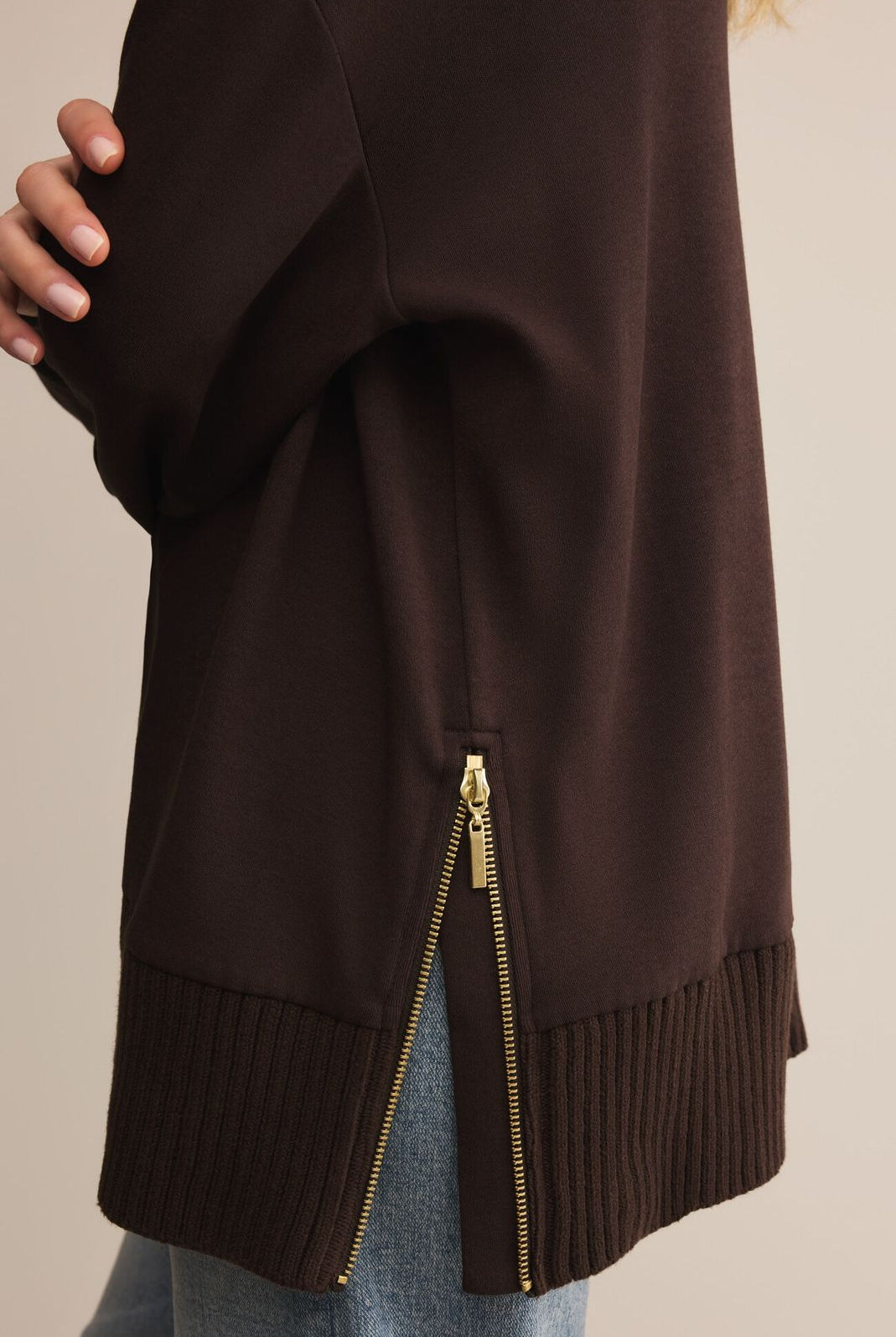 Z SUPPLY: Sable Rib Sweatshirt-Chocolate Cherry-1- Tops-Z SUPPLY-Usher & Co - Women's Boutique Located in Atoka, OK and Durant, OK