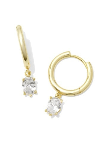 Kendra Scott-Cailin Single Stone Huggie Earrings-Gold White CZ-7- Jewelry-KENDRA SCOTT-Usher & Co - Women's Boutique Located in Atoka, OK and Durant, OK