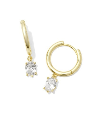 Kendra Scott: Cailin Single Stone Huggie Earrings-Gold White CZ-7- Jewelry-Kendra Scott-Usher & Co - Women's Boutique Located in Atoka, OK and Durant, OK