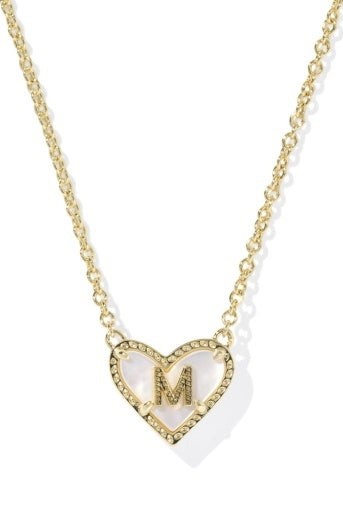 Kendra Scott: Heart Letter M Short Pendant Necklace-Gold Ivory-KENDRA SCOTT-Usher & Co - Women's Boutique Located in Atoka, OK and Durant, OK