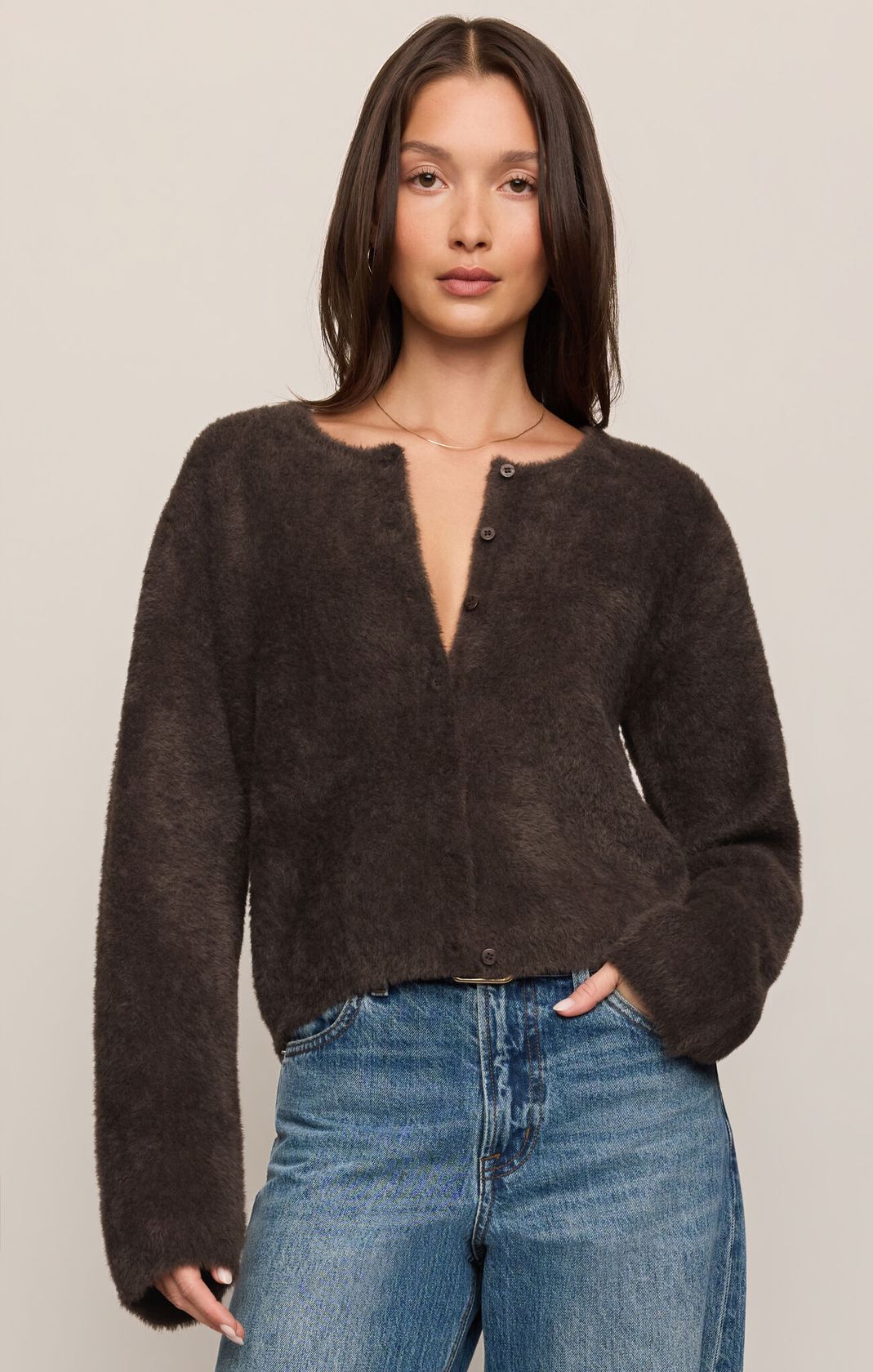 Z Supply: Winterglow Fluffy Cardigan-Cocoa-1- Tops-Z SUPPLY-Usher & Co - Women's Boutique Located in Atoka, OK and Durant, OK
