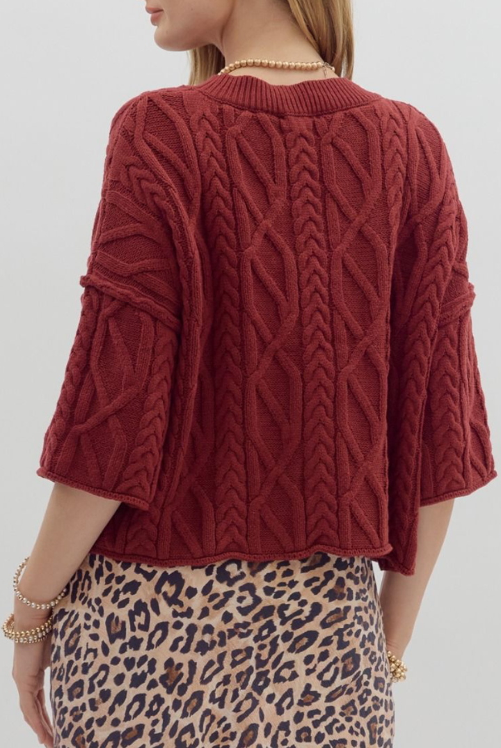 Rosey Cable Knit Sweater-1- Tops-ENTRO-Usher & Co - Women's Boutique Located in Atoka, OK and Durant, OK