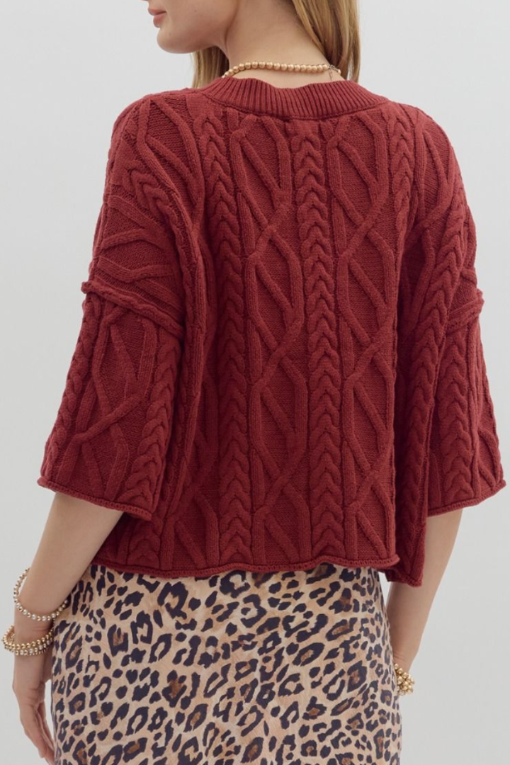 Rosey Cable Knit Sweater-1- Tops-ENTRO-Usher & Co - Women's Boutique Located in Atoka, OK and Durant, OK