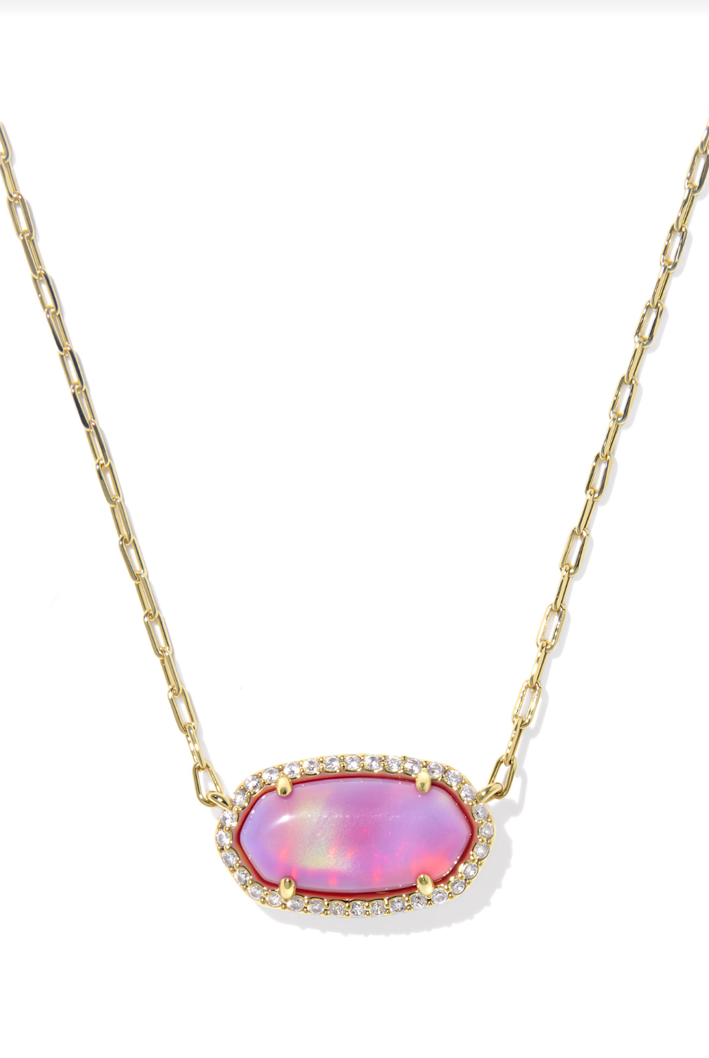 Kendra Scott: Elisa Pave Frame Necklace-Gold Pink Opalescent Resin-7- Jewelry-KENDRA SCOTT-Usher & Co - Women's Boutique Located in Atoka, OK and Durant, OK