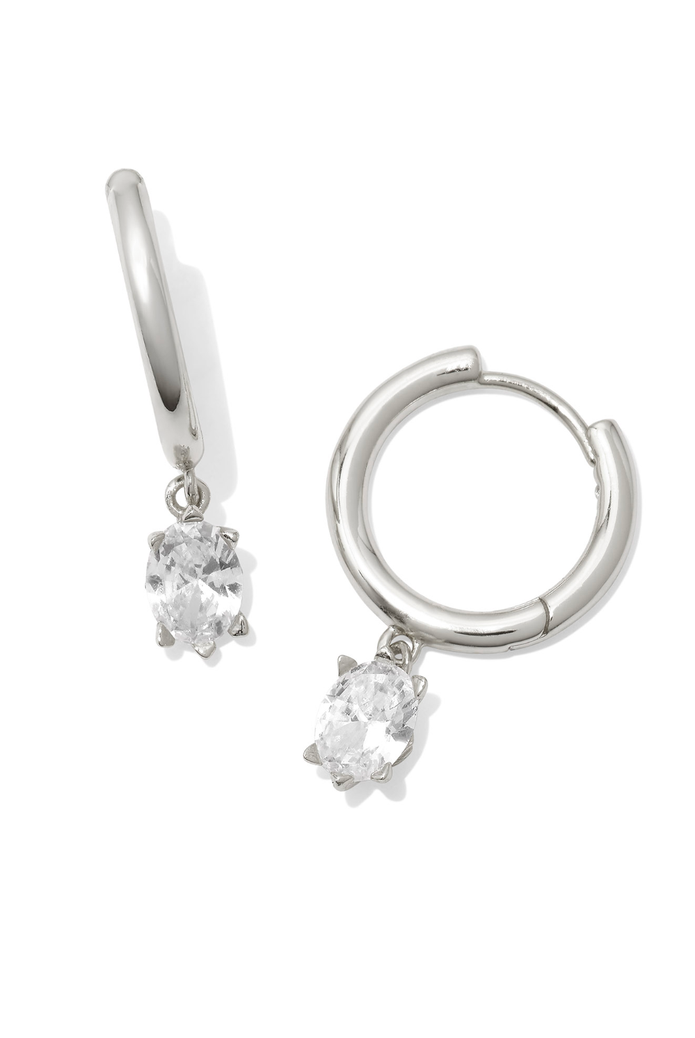 Kendra Scott: Cailin Single Stone Huggies-Silver White Crystal-7- Jewelry-KENDRA SCOTT-Usher & Co - Women's Boutique Located in Atoka, OK and Durant, OK