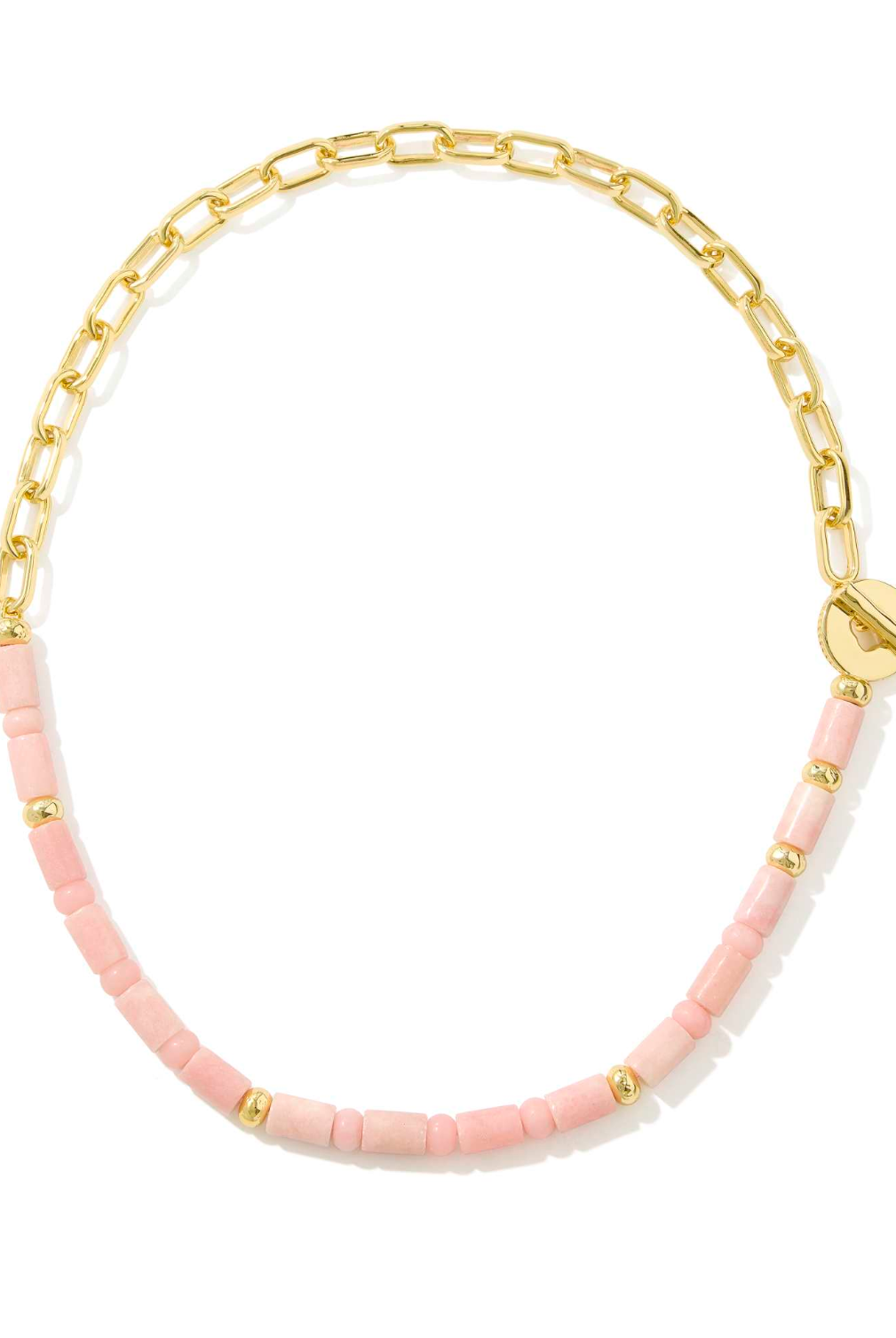 Kendra Scott Lindsey Beaded Half Chain Necklace-Gold Light Pink Quartzite-7- Jewelry-Kendra Scott-Usher & Co - Women's Boutique Located in Atoka, OK and Durant, OK