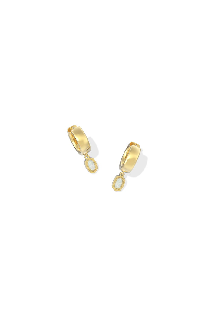 Kendra Scott: Mini Ellie Wide Huggie - Gold Bright White Opal-7- Jewelry-Kendra Scott-Usher & Co - Women's Boutique Located in Atoka, OK and Durant, OK
