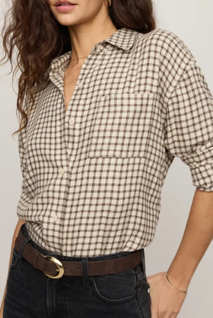 Z Supply: River Plaid Button Up-Dark Chocolate-1- Tops-Z SUPPLY-Usher & Co - Women's Boutique Located in Atoka, OK and Durant, OK