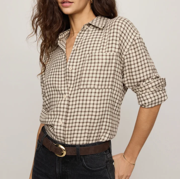 Z Supply: River Plaid Button Up-Dark Chocolate-1- Tops-Z SUPPLY-Usher & Co - Women's Boutique Located in Atoka, OK and Durant, OK