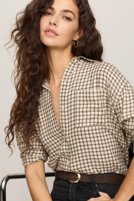 Z Supply: River Plaid Button Up-Dark Chocolate-1- Tops-Z SUPPLY-Usher & Co - Women's Boutique Located in Atoka, OK and Durant, OK