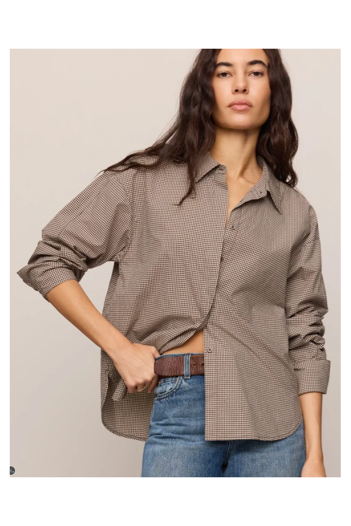 Z Supply: On Duty Gingham Button Up-Dark Chocolate-1- Tops-Z SUPPLY-Usher & Co - Women's Boutique Located in Atoka, OK and Durant, OK