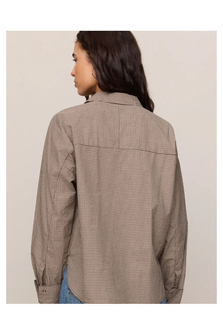 Z Supply: On Duty Gingham Button Up-Dark Chocolate-1- Tops-Z SUPPLY-Usher & Co - Women's Boutique Located in Atoka, OK and Durant, OK