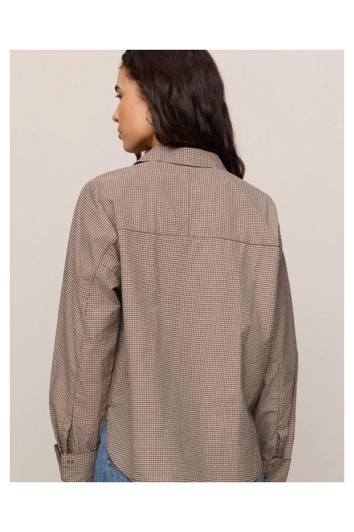 Z Supply: On Duty Gingham Button Up-Dark Chocolate-1- Tops-Z SUPPLY-Usher & Co - Women's Boutique Located in Atoka, OK and Durant, OK