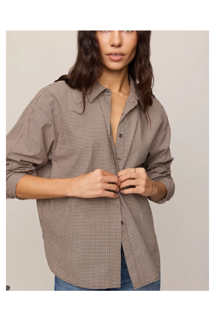 Z Supply: On Duty Gingham Button Up-Dark Chocolate-1- Tops-Z SUPPLY-Usher & Co - Women's Boutique Located in Atoka, OK and Durant, OK