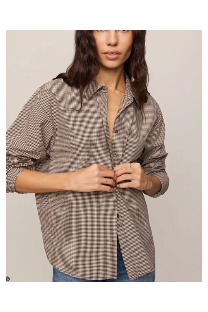 Z Supply: On Duty Gingham Button Up-Dark Chocolate-1- Tops-Z SUPPLY-Usher & Co - Women's Boutique Located in Atoka, OK and Durant, OK