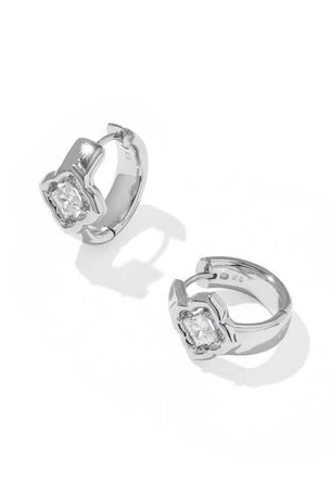 Kendra Scott: Mallory Crystal Huggie Earrings-Silver White CZ-7- Jewelry-Kendra Scott-Usher & Co - Women's Boutique Located in Atoka, OK and Durant, OK