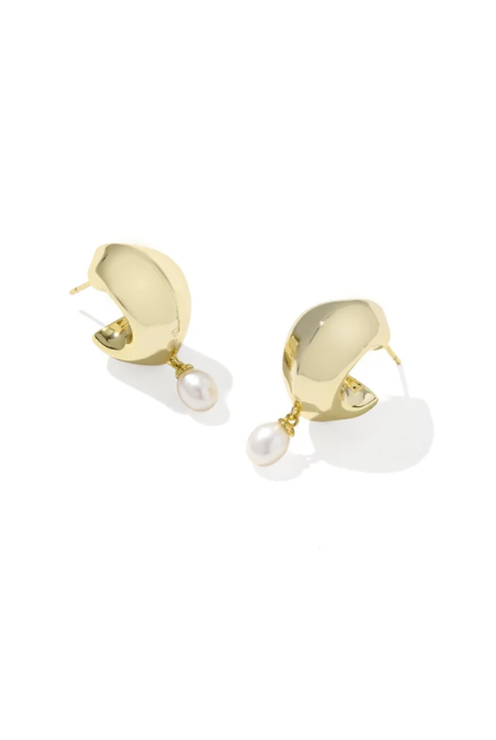 Kendra Scott Oakland Pearl Huggie Earrings-Gold Freshwater Cultured Pearl-7- Jewelry-Kendra Scott-Usher & Co - Women's Boutique Located in Atoka, OK and Durant, OK