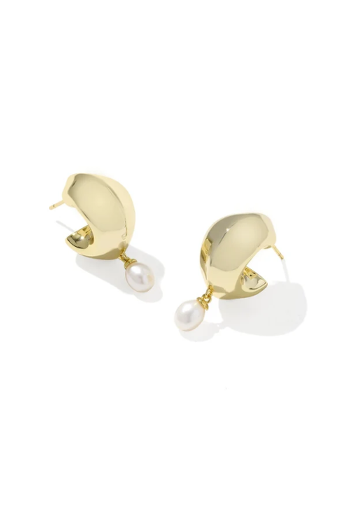 Kendra Scott Oakland Pearl Huggie Earrings-Gold Freshwater Cultured Pearl-7- Jewelry-Kendra Scott-Usher & Co - Women's Boutique Located in Atoka, OK and Durant, OK