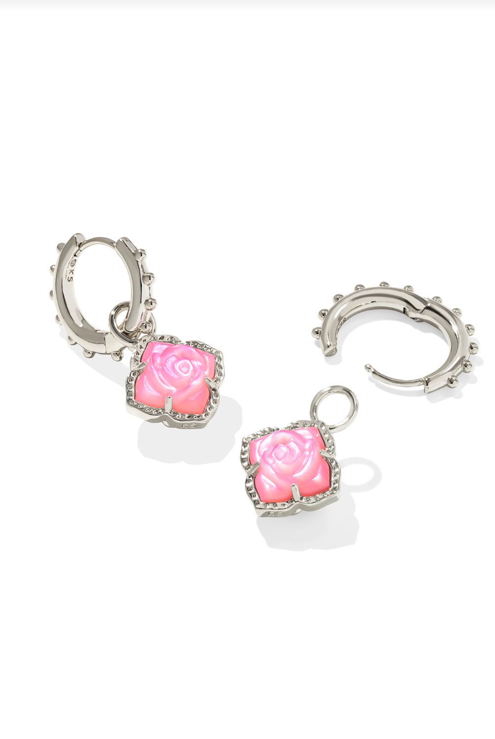 KENDRA SCOTT: Mallory Rose Huggie Earrings- Silver Blush Ivory Mother Of Pearl-7- Jewelry-Kendra Scott-Usher & Co - Women's Boutique Located in Atoka, OK and Durant, OK