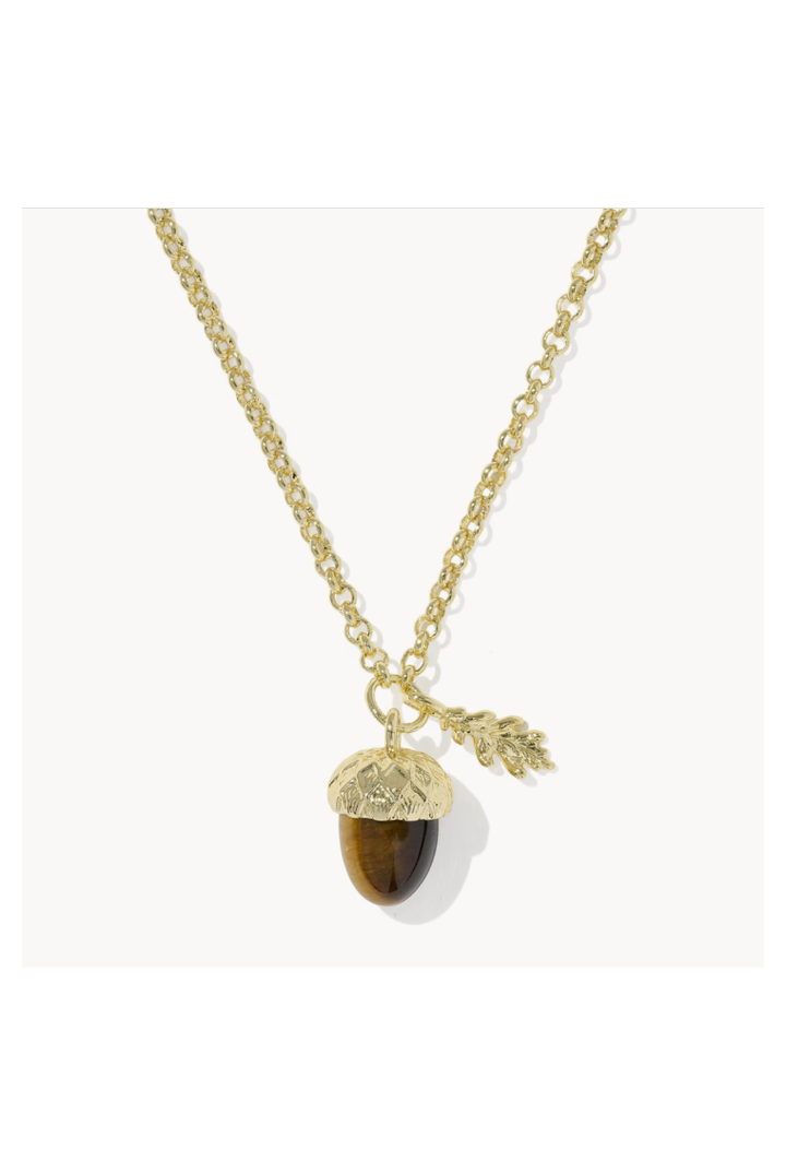 Kendra Scott: Acorn Short Pendant Necklace-Gold Brown Tigers Eye-7- Jewelry-Kendra Scott-Usher & Co - Women's Boutique Located in Atoka, OK and Durant, OK