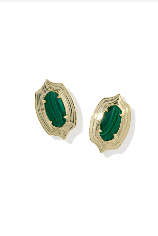 Kendra Scott: Ellie Gold Stud Earrings-Green Malachite-7- Jewelry-Kendra Scott Design-Usher & Co - Women's Boutique Located in Atoka, OK and Durant, OK