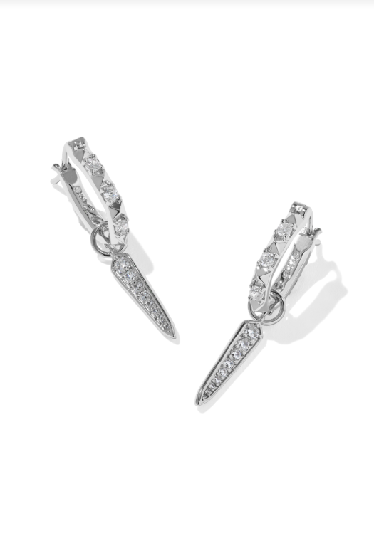 Kendra Scott: Fate Charm Silver Huggie Earrings-White CZ-7- Jewelry-Kendra Scott Design-Usher & Co - Women's Boutique Located in Atoka, OK and Durant, OK