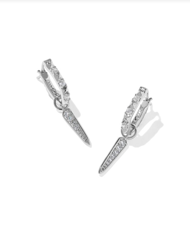 Kendra Scott: Fate Charm Silver Huggie Earrings-White CZ-7- Jewelry-Kendra Scott Design-Usher & Co - Women's Boutique Located in Atoka, OK and Durant, OK
