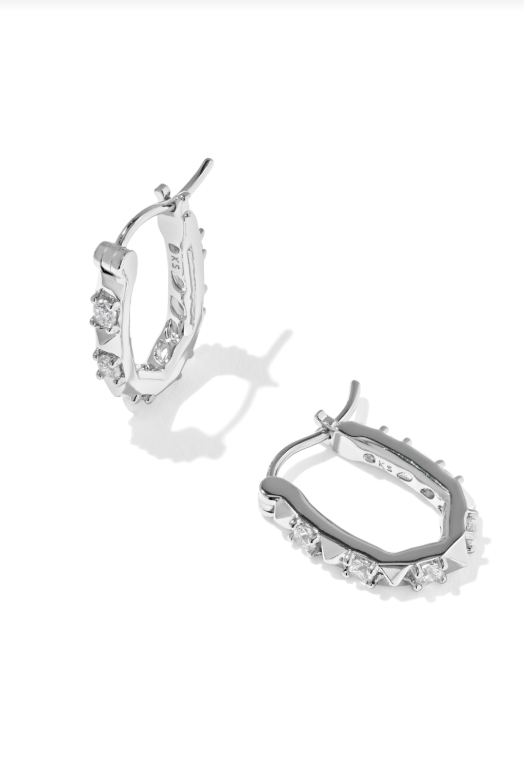Kendra Scott: Silver Fate Huggie Earrings-White CZ-7- Jewelry-Kendra Scott-Usher & Co - Women's Boutique Located in Atoka, OK and Durant, OK