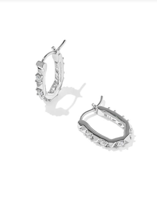 Kendra Scott: Silver Fate Huggie Earrings-White CZ-7- Jewelry-Kendra Scott Design-Usher & Co - Women's Boutique Located in Atoka, OK and Durant, OK