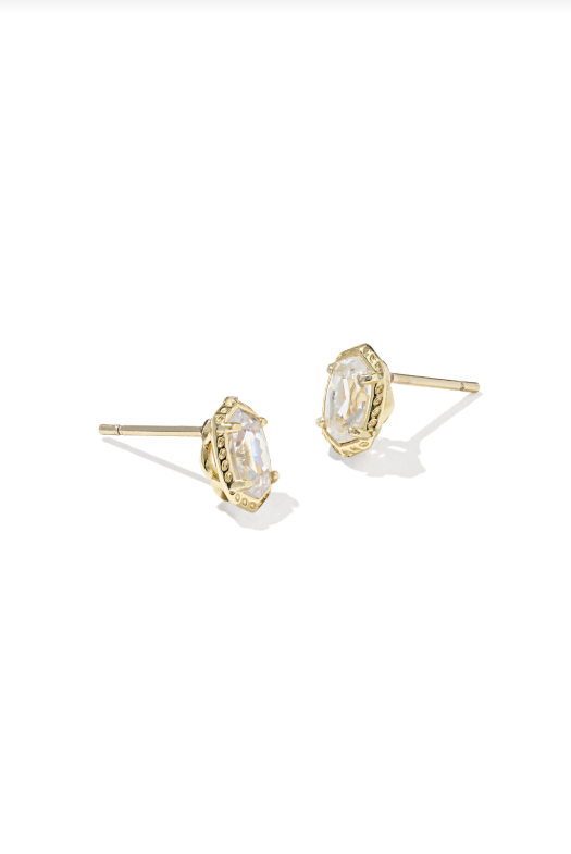 MINI ELLIE LUXE STUD EAR GOLD METAL WHITE CZ