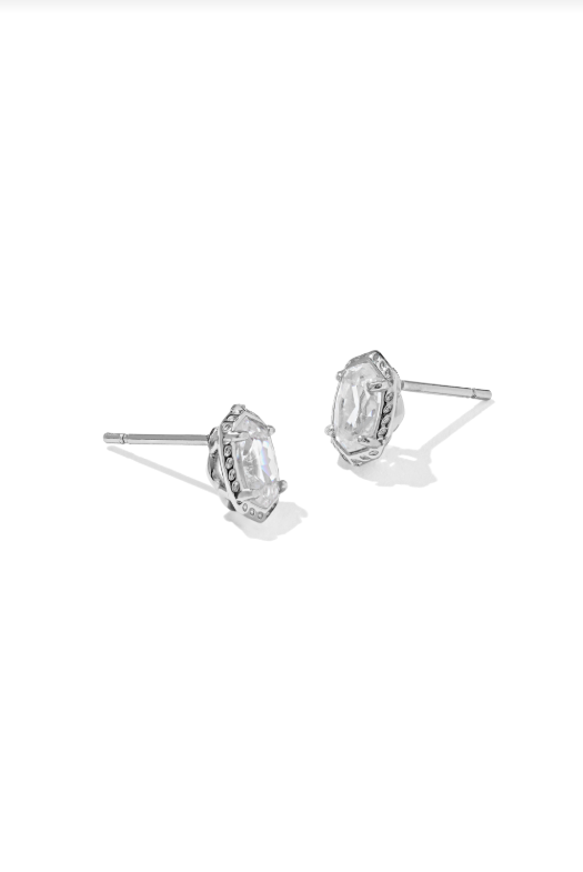 MINI ELLIE LUXE STUD EAR RHOD METAL WHITE CZ