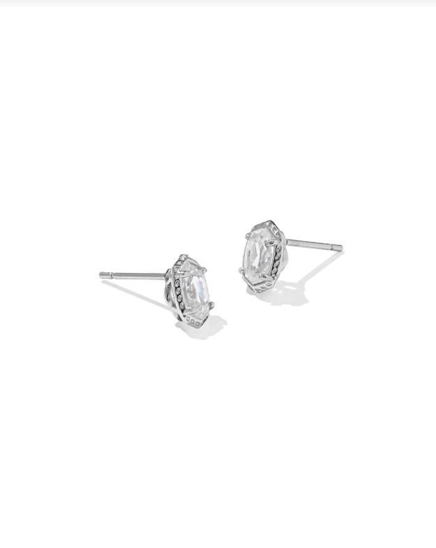 MINI ELLIE LUXE STUD EAR RHOD METAL WHITE CZ
