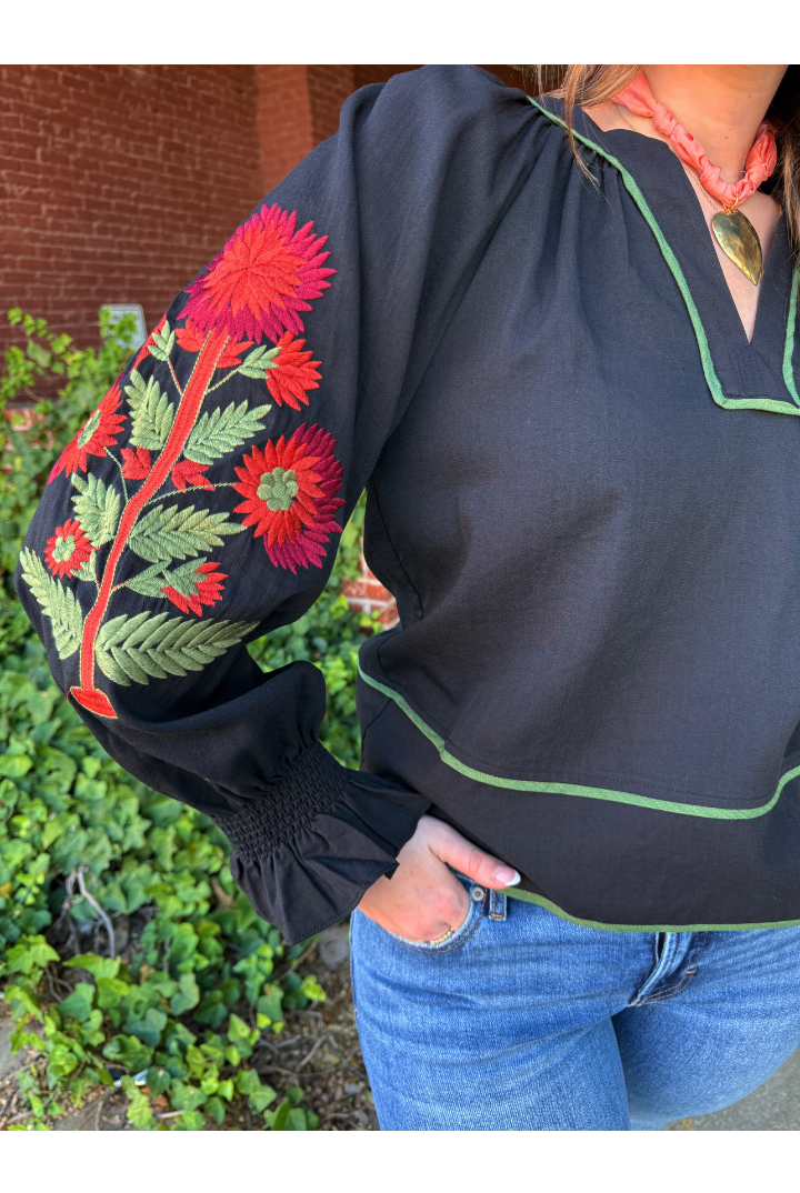 Sunday Embroidered Blouse-1- Tops-ENTRO-Usher & Co - Women's Boutique Located in Atoka, OK and Durant, OK