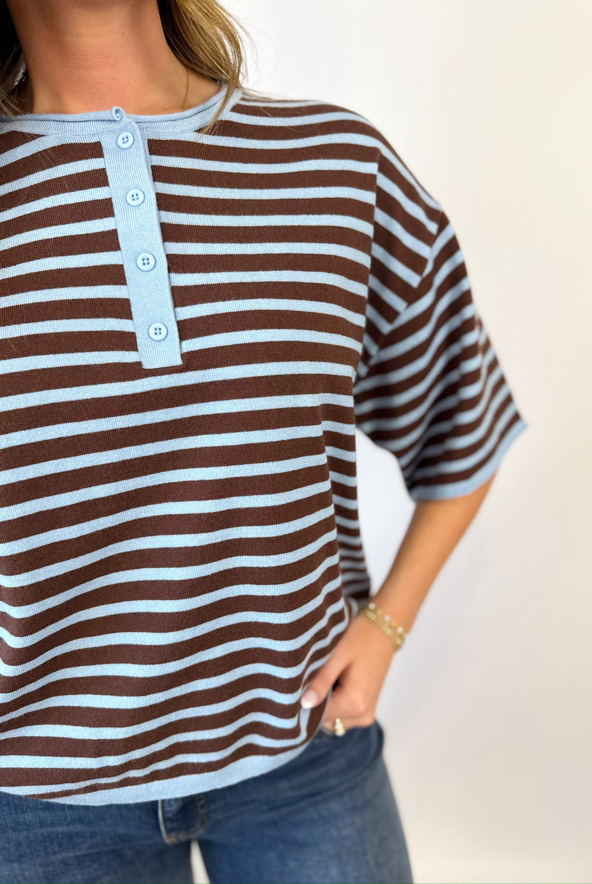 Marlow Striped Top-Brown-1- Tops-JODIFL-Usher & Co - Women's Boutique Located in Atoka, OK and Durant, OK