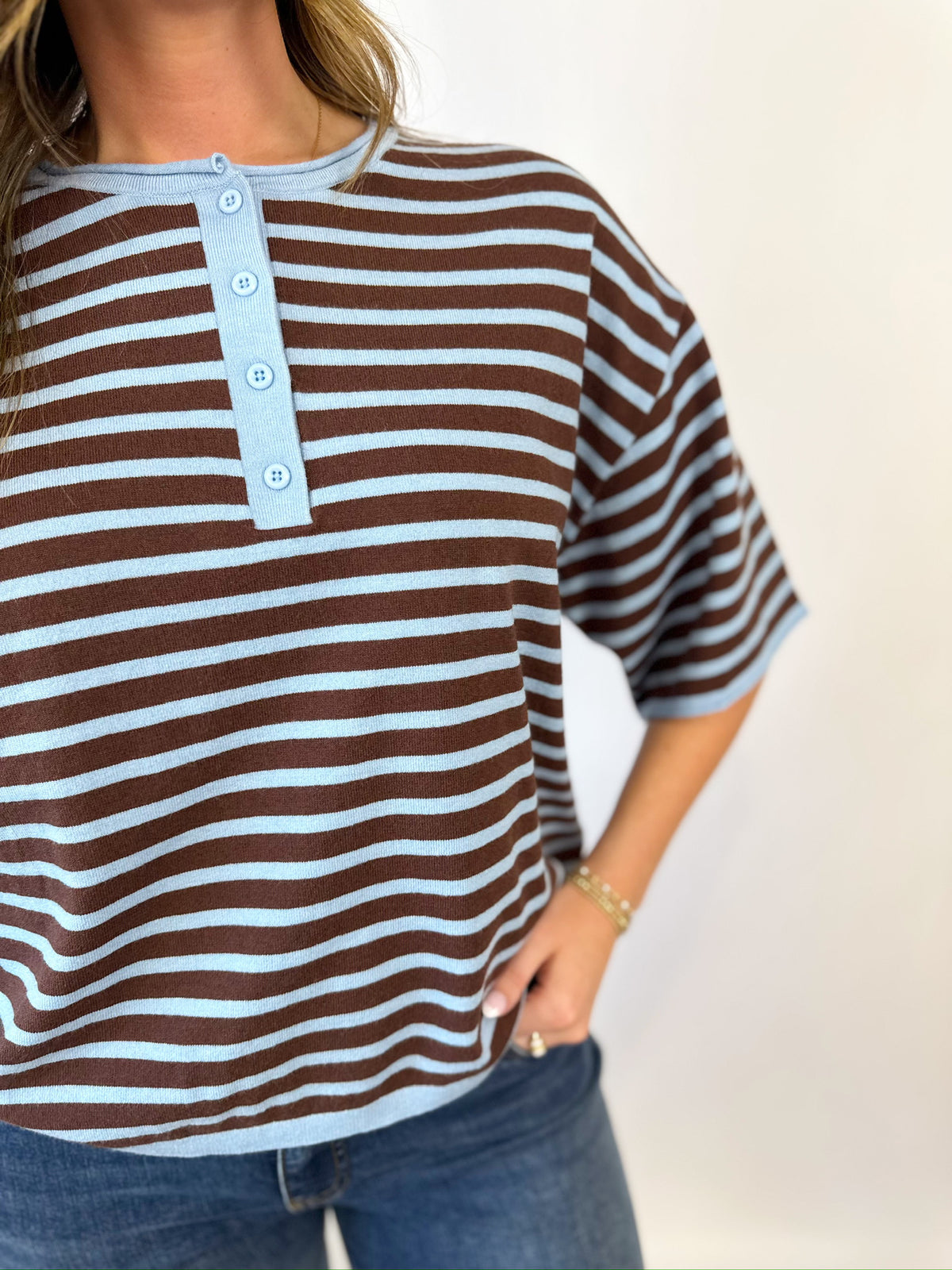 Marlow Striped Top-Brown-1- Tops-JODIFL-Usher & Co - Women's Boutique Located in Atoka, OK and Durant, OK