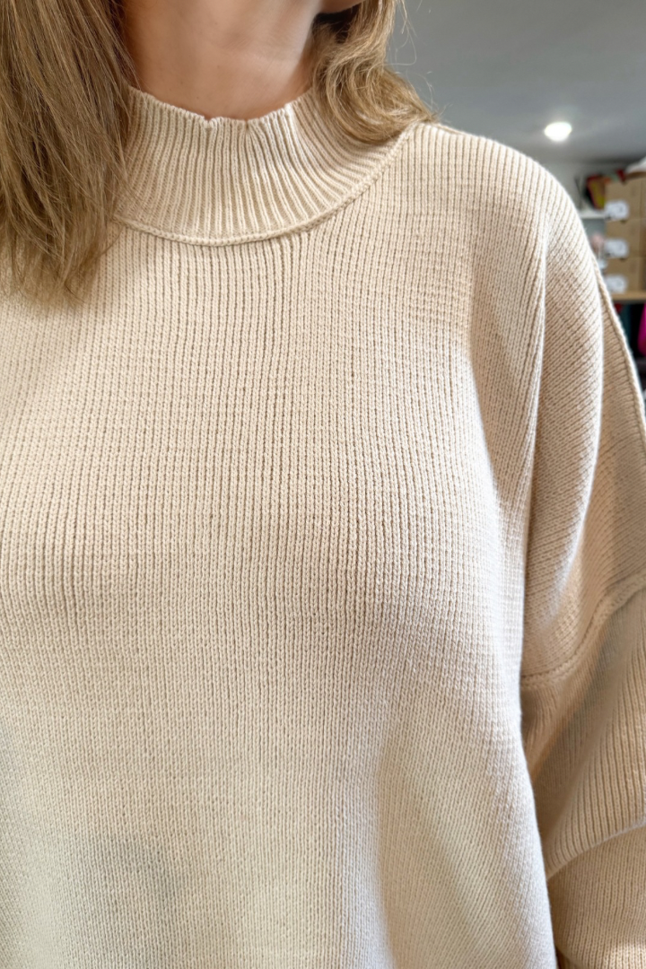 Dalia Oversized Sweater-Beige-1- Tops-Zenana-Usher & Co - Women's Boutique Located in Atoka, OK and Durant, OK