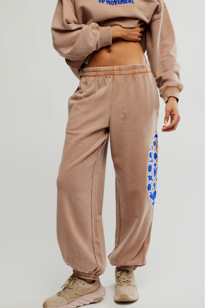 FP Movement: All Star Embroidered Pants-Twig Combo-4- Bottoms-Free People Movement-Usher & Co - Women's Boutique Located in Atoka, OK and Durant, OK