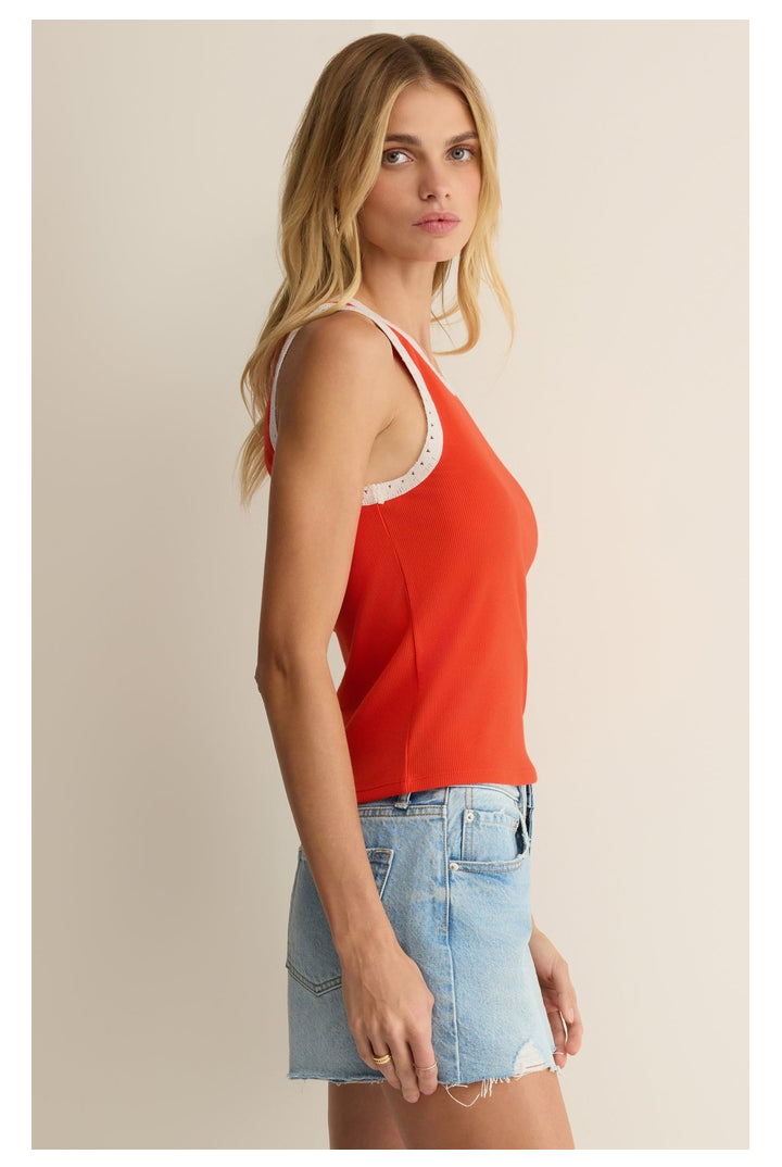Z Supply: Clarke Rib Tank - Lychee-1- Tops-Z Supply-Usher & Co - Women's Boutique Located in Atoka, OK and Durant, OK