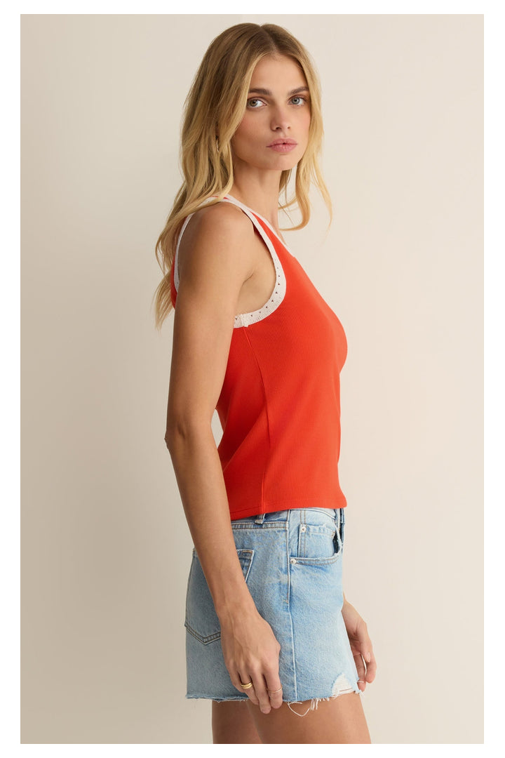 Z Supply: Clarke Rib Tank - Lychee-1- Tops-Z Supply-Usher & Co - Women's Boutique Located in Atoka, OK and Durant, OK