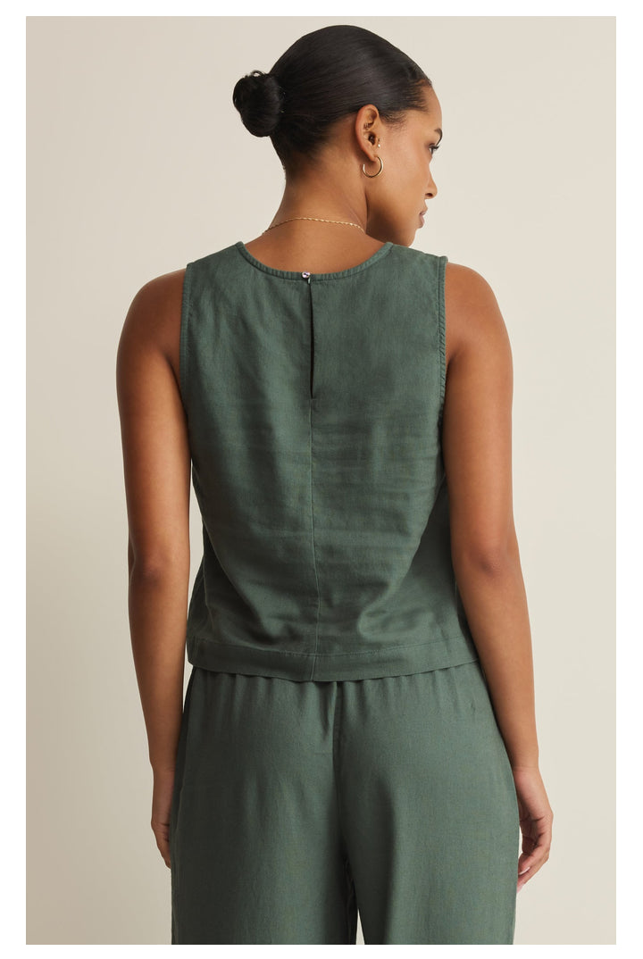 Z Supply: Sloane Linen Top - Everglade-1- Tops-Z Supply-Usher & Co - Women's Boutique Located in Atoka, OK and Durant, OK